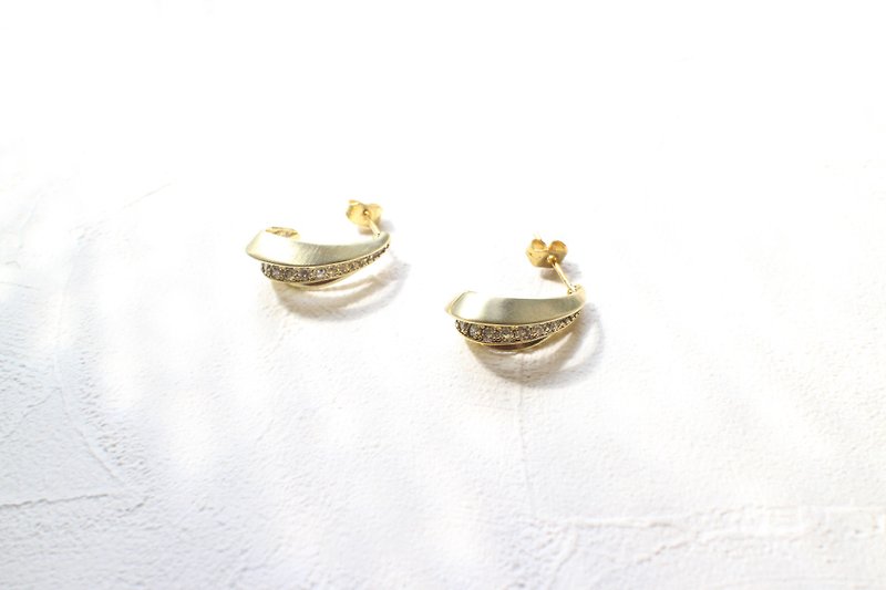 Vintage story-Brass zircon earrings - Earrings & Clip-ons - Copper & Brass Gold