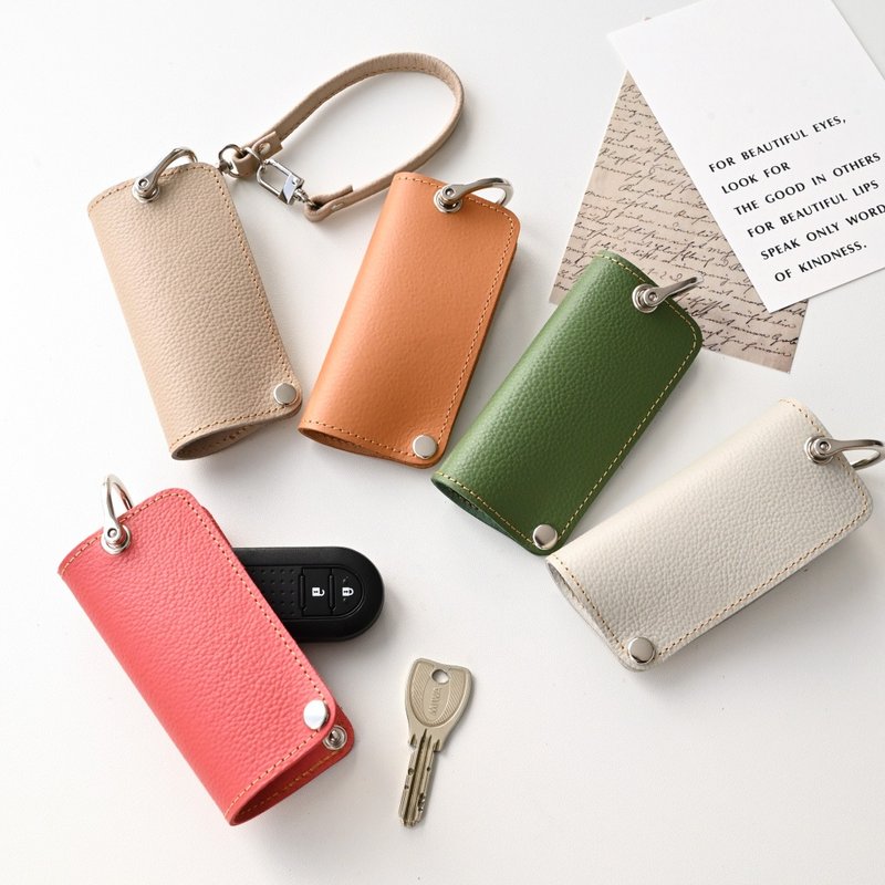 Compact Key Case [New Shrink Leather] Himeji Leather Genuine Leather Smart Key Dull Color Present HS88K - ที่ห้อยกุญแจ - หนังแท้ หลากหลายสี