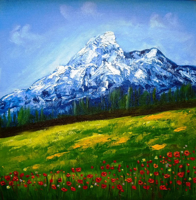 落基山脉红罂粟花原画 - 壁貼/牆壁裝飾 - 其他材質 黃色