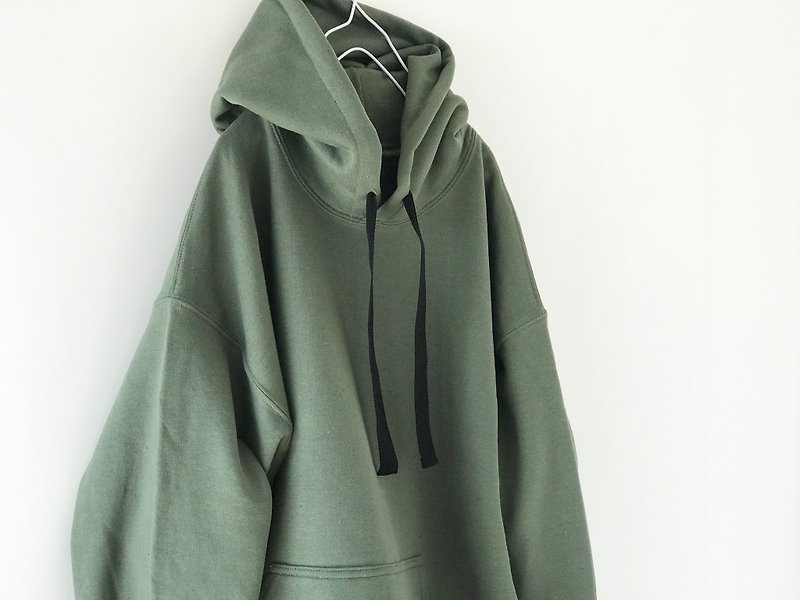 Big silhouette hoodie / smoke green / plain / unisex - เสื้อฮู้ด - ผ้าฝ้าย/ผ้าลินิน สีเขียว