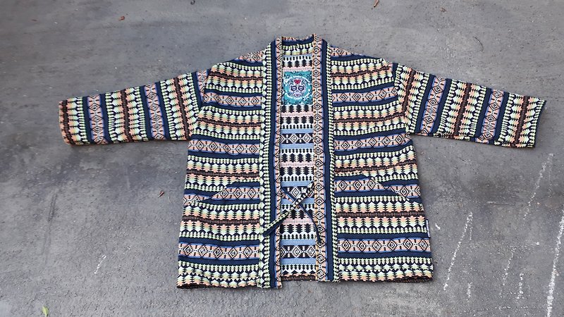 AMIN'S SHINY WORLD handmade KIMONO fluorescent contrast national wind blouse coat - Men's Coats & Jackets - Cotton & Hemp Multicolor