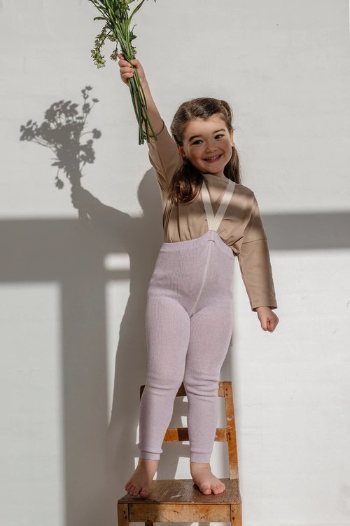 Little Wonders 親子概念店 Silly Silas - 復古羅紋吊帶褲 - Creamy Lavender
