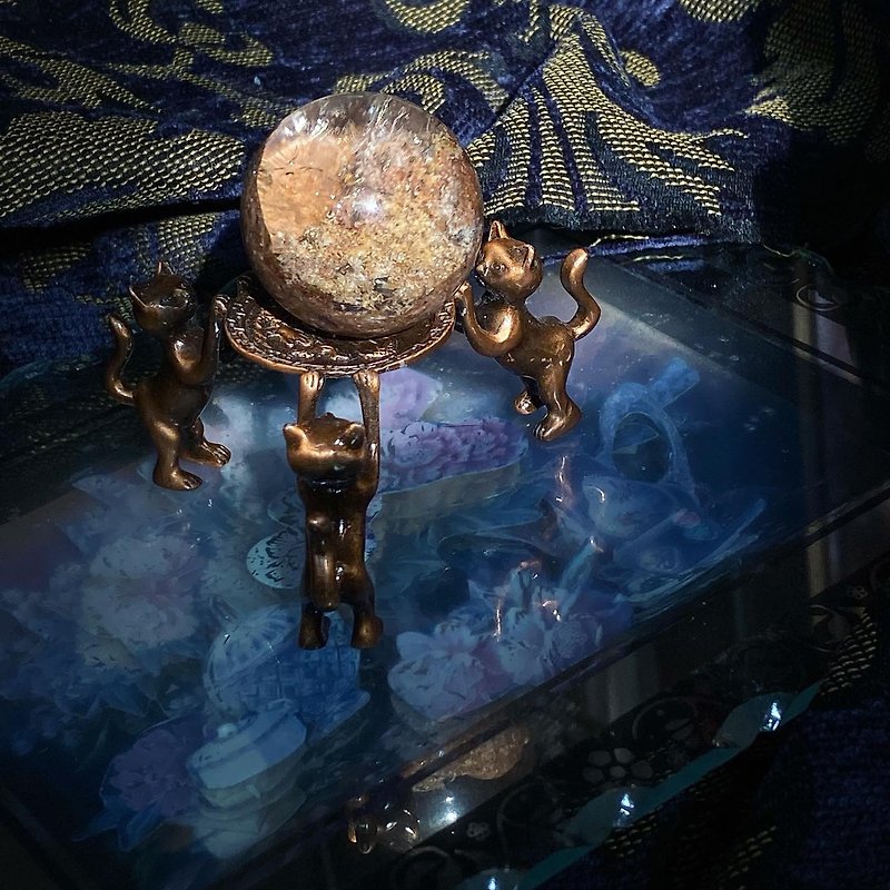 【遺失物】天然石魔女の猫レインボーゴースト水晶玉飾り - 置物 - 宝石 多色