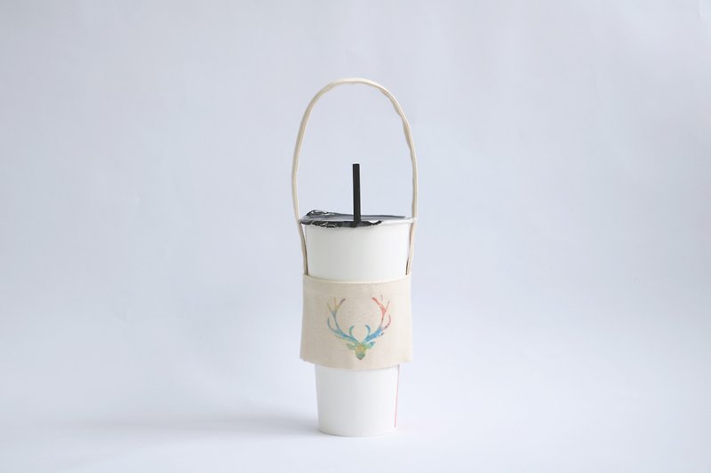 MaryWil環保杯套飲料提袋輕便款-彩色鹿角 - 杯袋/飲料提袋 - 棉．麻 多色