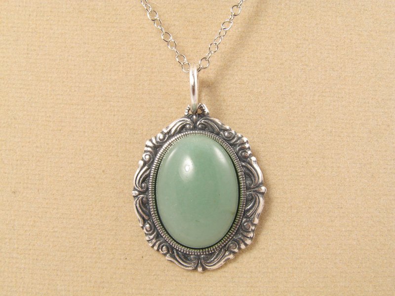 Green Aventurine Pendant Necklace Vintage Mint Sage Green Stone Necklace Jewelry - 項鍊 - 半寶石 綠色