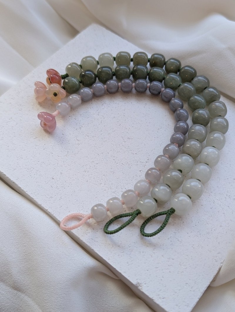 Natural Hetian Yuhu water green gradient smoke purple gradient old-shaped beads Wax thread bracelet - สร้อยข้อมือ - เครื่องเพชรพลอย สีเขียว