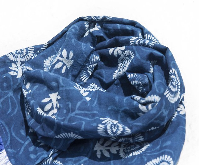 Blue dyed silk scarf/batik tie-dye silk scarf/plant dyed scarf/indigo  gradient cotton silk scarf-flower ocean - Shop omhandmade Scarves - Pinkoi