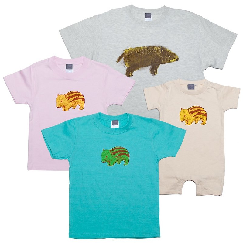 Wild boar (Year) Animal Unisex T-shirt, Ladies T-shirt, Kids T-shirt 90 ~ 160cm, Baby Rompers 70 ~ 80cm, Link coordination - Women's T-Shirts - Cotton & Hemp Multicolor