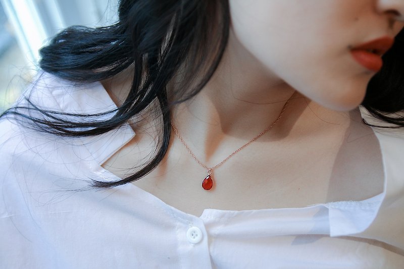 Garnet Quartz 14k Rose Gold Necklace - Necklaces - Gemstone Red