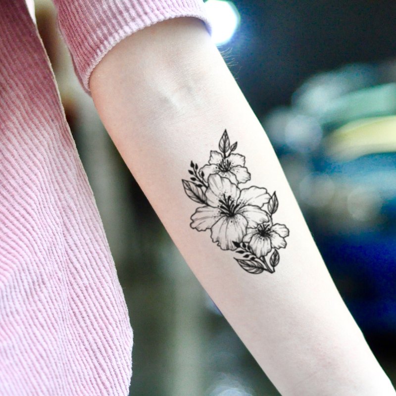 Azalea Temporary Tattoo Sticker (Set Of 2) - OhMyTat - Temporary Tattoos - Paper Black