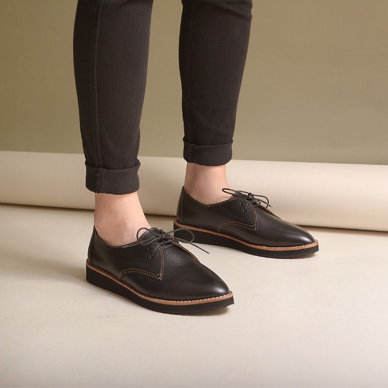 Platform Derby | Black - Women's Casual Shoes - Genuine Leather Black