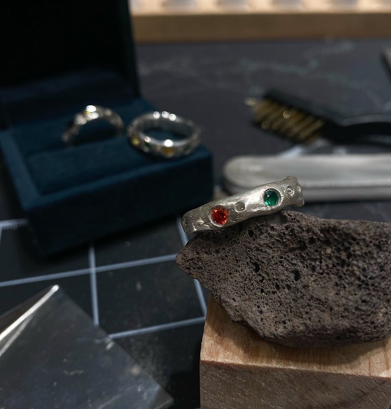 [Strictly Selected Metalwork] Cultural Coin Graduation Season Gemstone Silver Clay Ring Pair Ring Zhongshan - งานโลหะ/เครื่องประดับ - เงินแท้ 