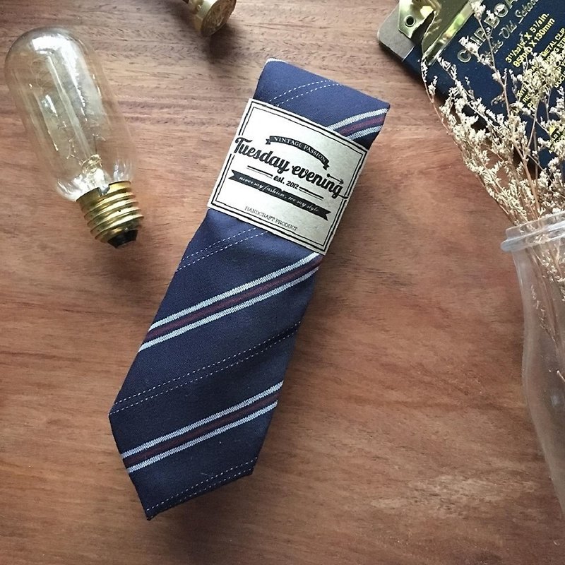 Necktie Blue Dash Line - Ties & Tie Clips - Cotton & Hemp 