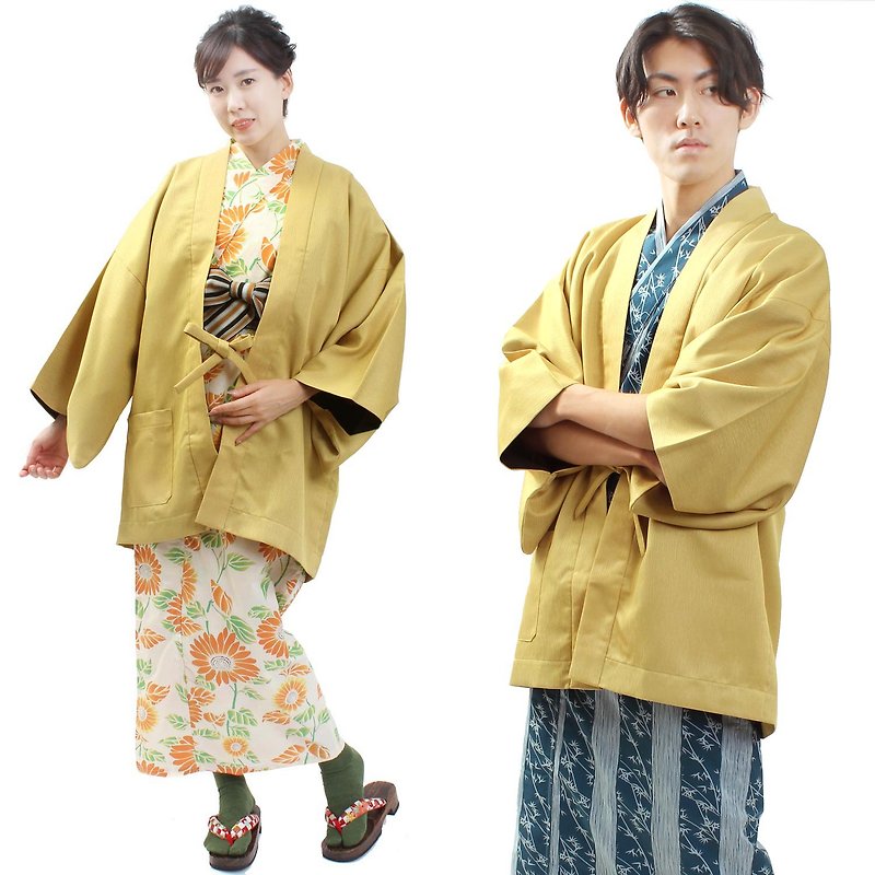 旅館羽織 男女兼用 日本製 和服 羽織 外套 罩衫 芥末黄 単品 - 帽T/大學T - 棉．麻 藍色