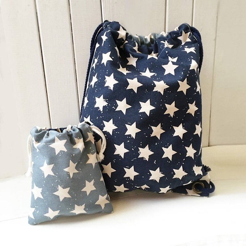 WaWu Drawstring backpack (Star)/ Bundle backpack / Sport bag / Bundle backpack / - Drawstring Bags - Cotton & Hemp Blue