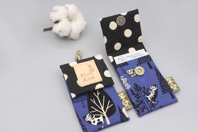 平安經典卡包-貓咪森林,悠遊卡包直接過卡 - 證件套/卡套 - 棉．麻 藍色