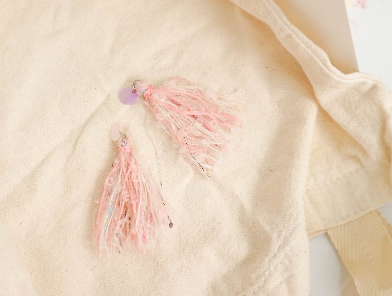 Handmade Tassel Earrings - Earrings & Clip-ons - Acrylic Pink