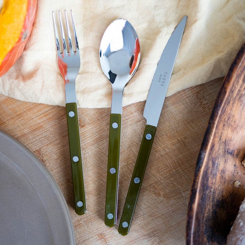 Sabre Paris-Bistrot Vintage Bistro - Shiny Stainless Steel Master Knife - Fern Green - Cutlery & Flatware - Other Metals Green