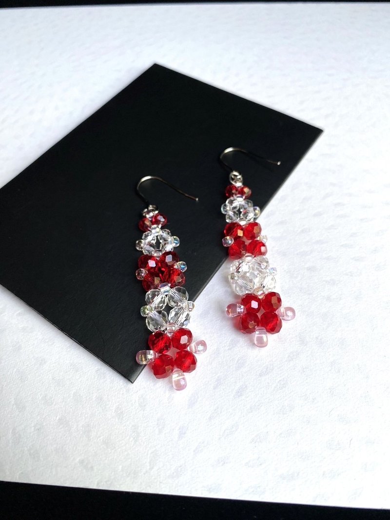 Unique design Czech crystal Japanese beads handmade braided earrings - ต่างหู - แก้ว สีแดง