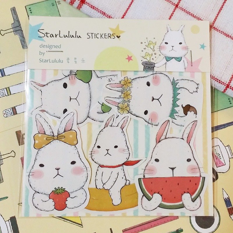 Matte Textured Sticker / Cute White Rabbit / Group 8 (5 pieces) - Stickers - Paper 