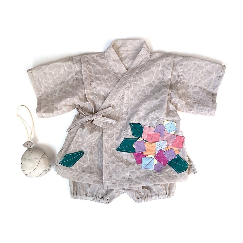 赤ちゃんじんべい　パールグレー × 紫陽花 - 滿月禮物 - 棉．麻 灰色
