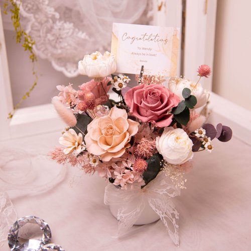 プリザーブドフラワー37点セット ピンク】プリザーブドフラワー ドライフラワー 開店祝い 鉢植え 新居