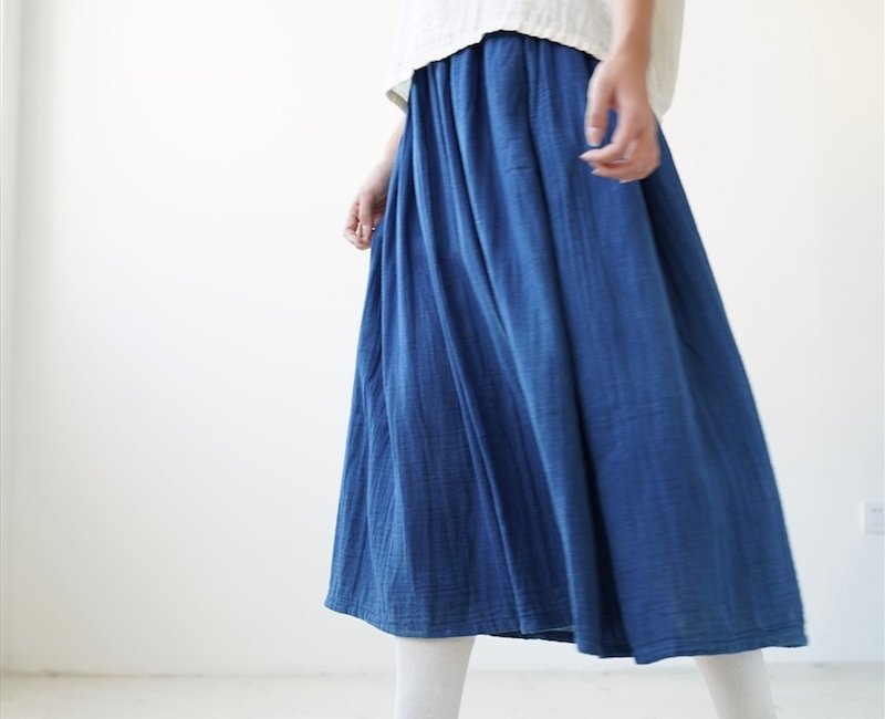 Hand-dyed soft cotton basic elastic waist skirt - กระโปรง - ผ้าฝ้าย/ผ้าลินิน สีน้ำเงิน