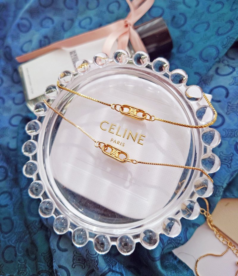 Authentic second-hand CELINE mini Arc de Triomphe necklace choker bracelet bracelet earrings bag pendant pendant - Bracelets - Other Metals Gold