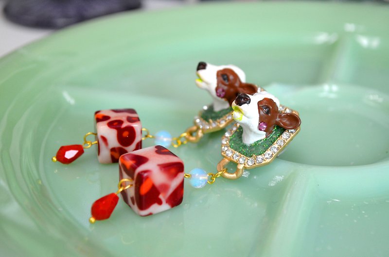 Brown Cow Earrings Hanging Red Wagyu Beef - Earrings & Clip-ons - Plastic Multicolor