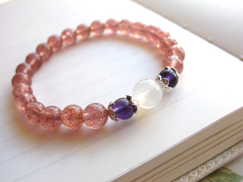 [Sunberry] Moonstone x Strawberry Crystal x Amethyst x925 Silver - Handmade Natural Stone Series - Bracelets - Crystal Multicolor