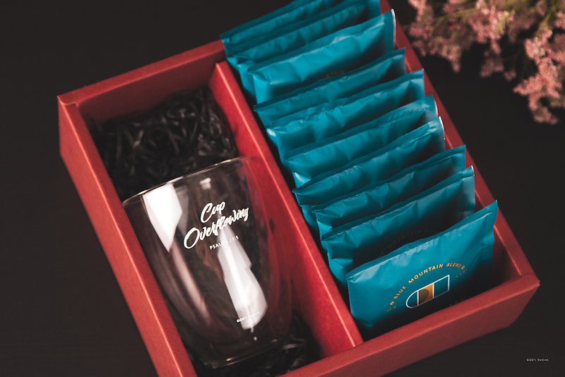 Coffee gift box double-layer glass cup Blue Mountain flavor ear-hanging filter 10 pieces into happiness group - กาแฟ - สารสกัดไม้ก๊อก สีดำ