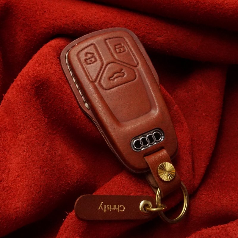 Leather Key-Fob-FIT-FOR-KEY-CASE-COVER-FITS Audi new keyless Q3 Q5 TT A8 Q7 - ที่ห้อยกุญแจ - หนังแท้ 
