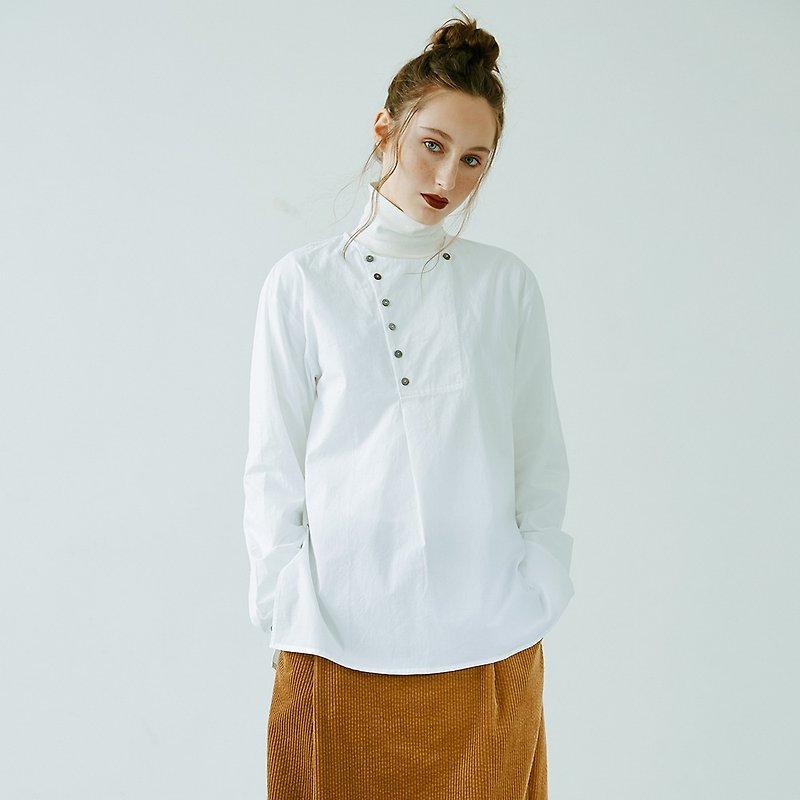 White cotton straight shirt - เสื้อเชิ้ตผู้หญิง - ผ้าฝ้าย/ผ้าลินิน ขาว