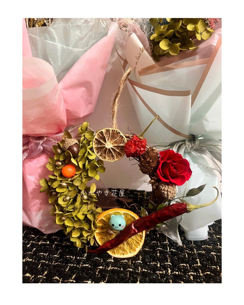 永生花聖誕花圈/藤圈/聖誕禮物/石松/雪松 - 擺飾/家飾品 - 植物．花 紅色