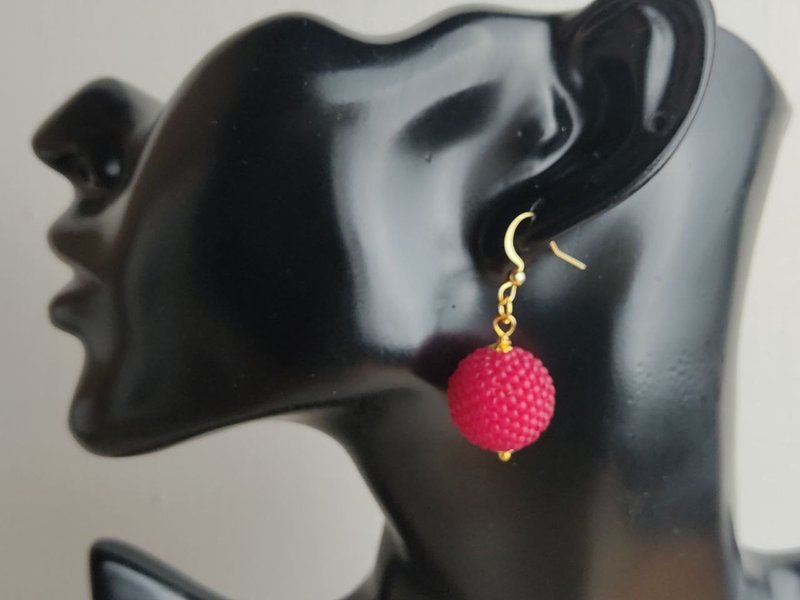 Red ball earrings beaded dangle earrings drop - Earrings & Clip-ons - Glass Red