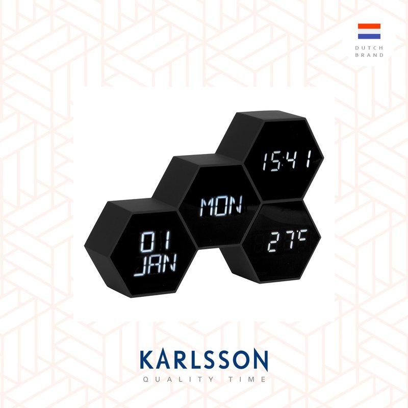 荷蘭Karlsson,LED Alarm clock Six in the Mix rubberized black - 時鐘/鬧鐘 - 橡膠 黑色