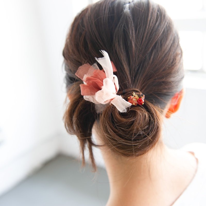 ムーンストーン | 咲き編みヘアゴム | 6月誕生石 - 髮夾/髮圈 - 其他材質 咖啡色