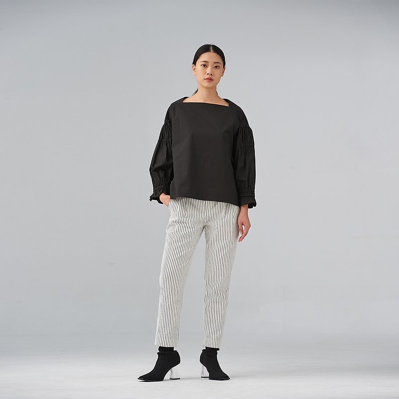 Black gathered detail blouse - Women's Tops - Cotton & Hemp Black