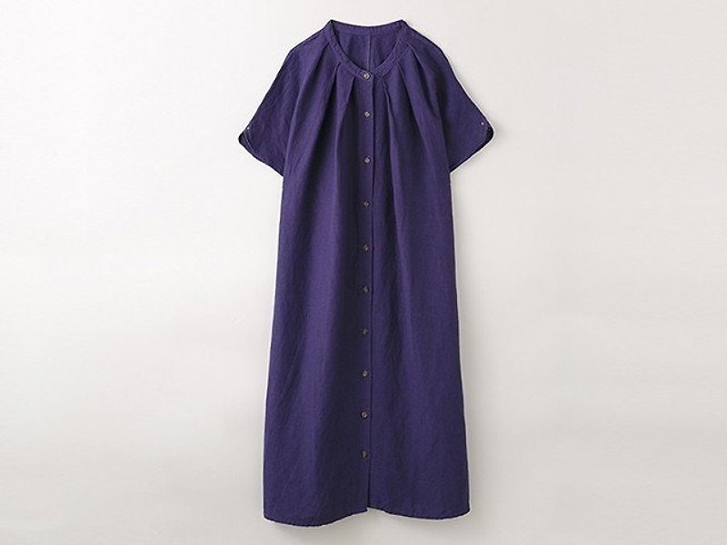 [Botanical Die] Quanzhou Eggplant Dye Stand Color · Long Shirt One Piece 8514-04020-23 - One Piece Dresses - Cotton & Hemp Purple