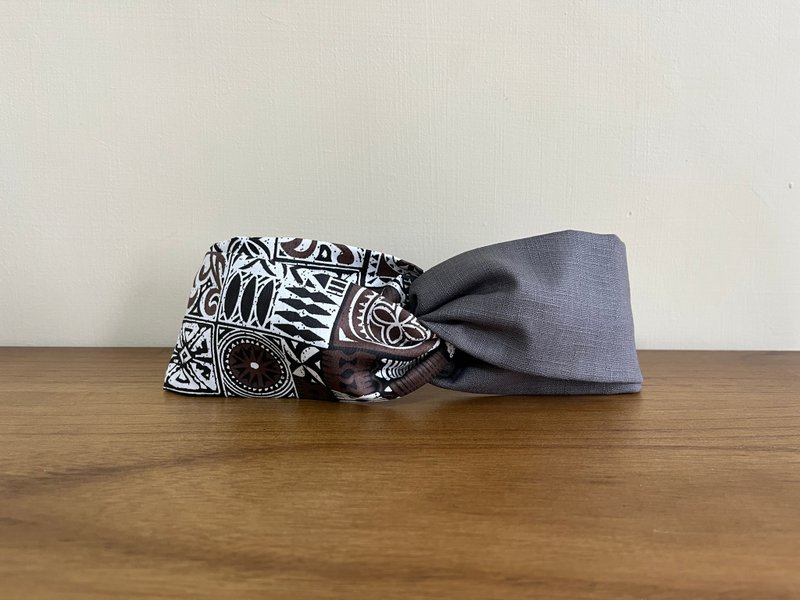 Double piece headband/tattoo-iron gray - ที่คาดผม - ผ้าฝ้าย/ผ้าลินิน สีเทา