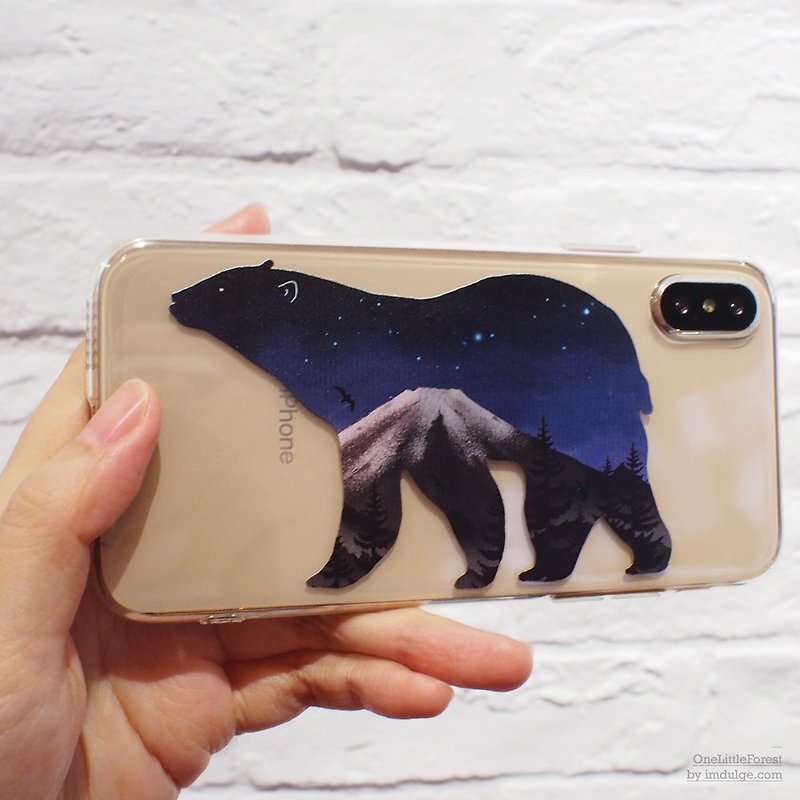 富士山北極熊-星空-防摔透明軟殼- iphone系列, Samsung, Android - 手機殼/手機套 - 塑膠 藍色