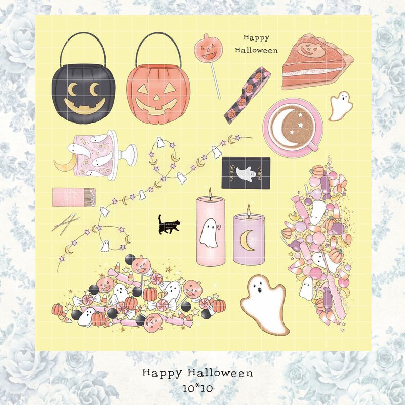 Happy Halloween - White Printed PET (blue lion) (suyeon) - 貼紙 - 紙 多色