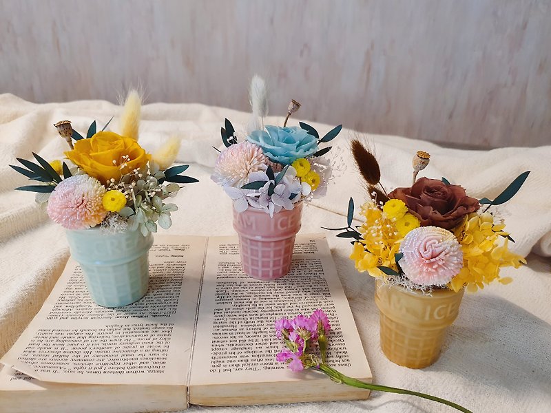Ice cream cone dry flower decoration - ช่อดอกไม้แห้ง - พืช/ดอกไม้ หลากหลายสี