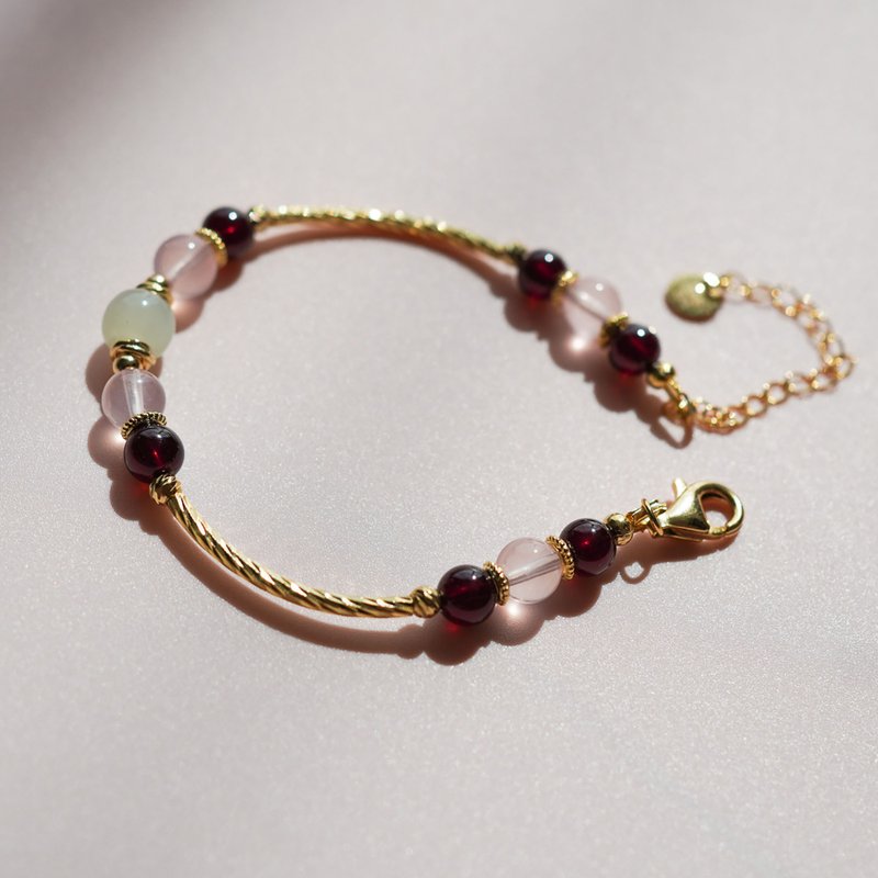 Hotan Yuma Rose Quartz Garnet 925 Sterling Silver Gold-filled Bracelet - Bracelets - Crystal 