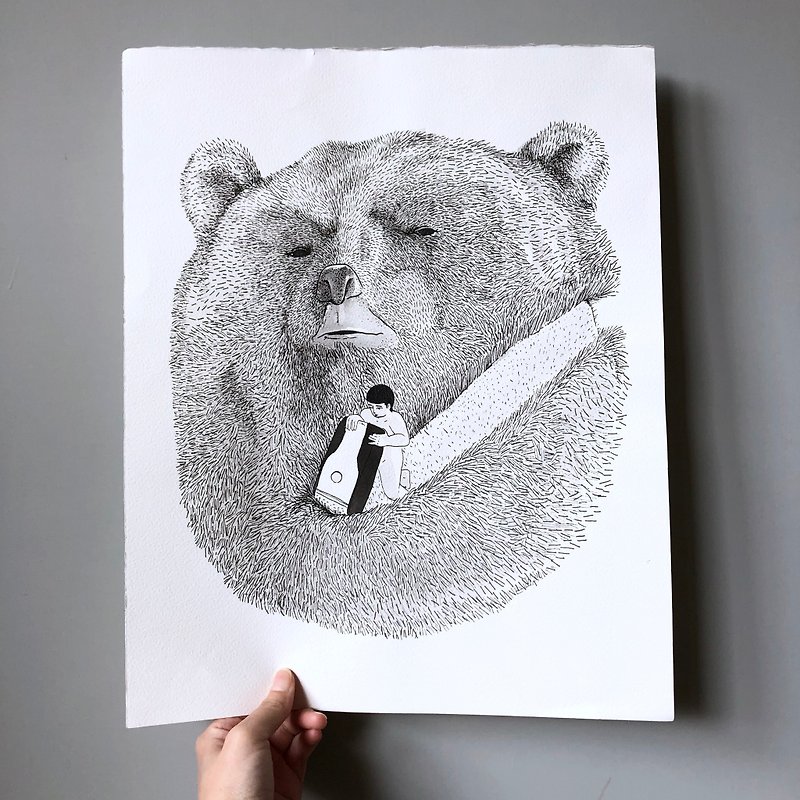 Cheeky Boy Original Painting - Animal Series - Bear - โปสเตอร์ - กระดาษ 