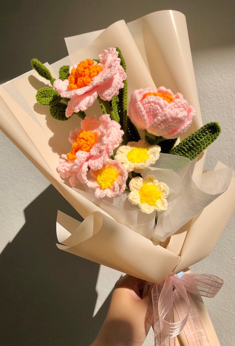 Crochet Pink Peony Flower Bouquet - Plants & Floral Arrangement - Other Materials Pink