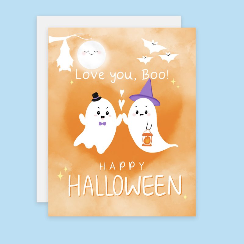 Happy Halloween Boo Card, Cute Ghost Halloween Card, Halloween Card for Her, Cou - การ์ด/โปสการ์ด - กระดาษ 