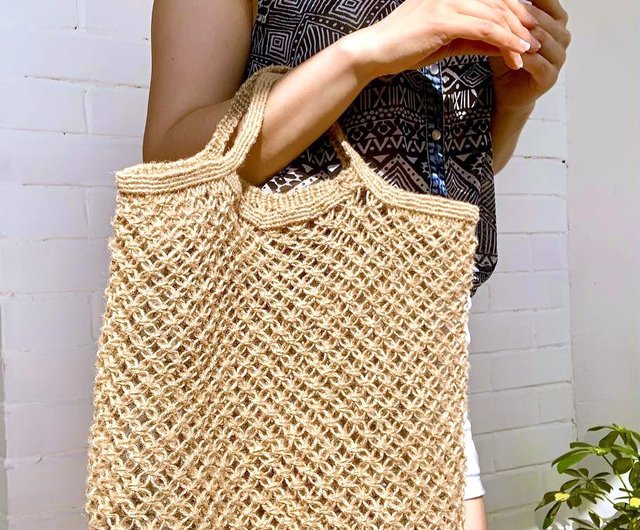 Eco jute mesh bag Macrame shopping tote bag Handwoven farmer