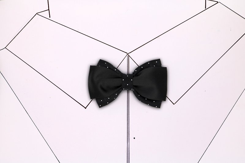 黑色真絲雙層波點領結紳士風蝴蝶結 - 領結/領巾 - 絲．絹 黑色