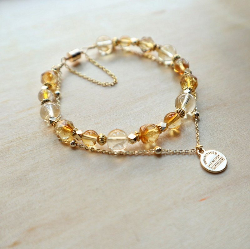 [Golden Luck] Citrine | Yellow Asai | Double Chain Bracelet | Increase Wealth | Increase Confidence | Improve Vitality - สร้อยข้อมือ - คริสตัล สีเหลือง